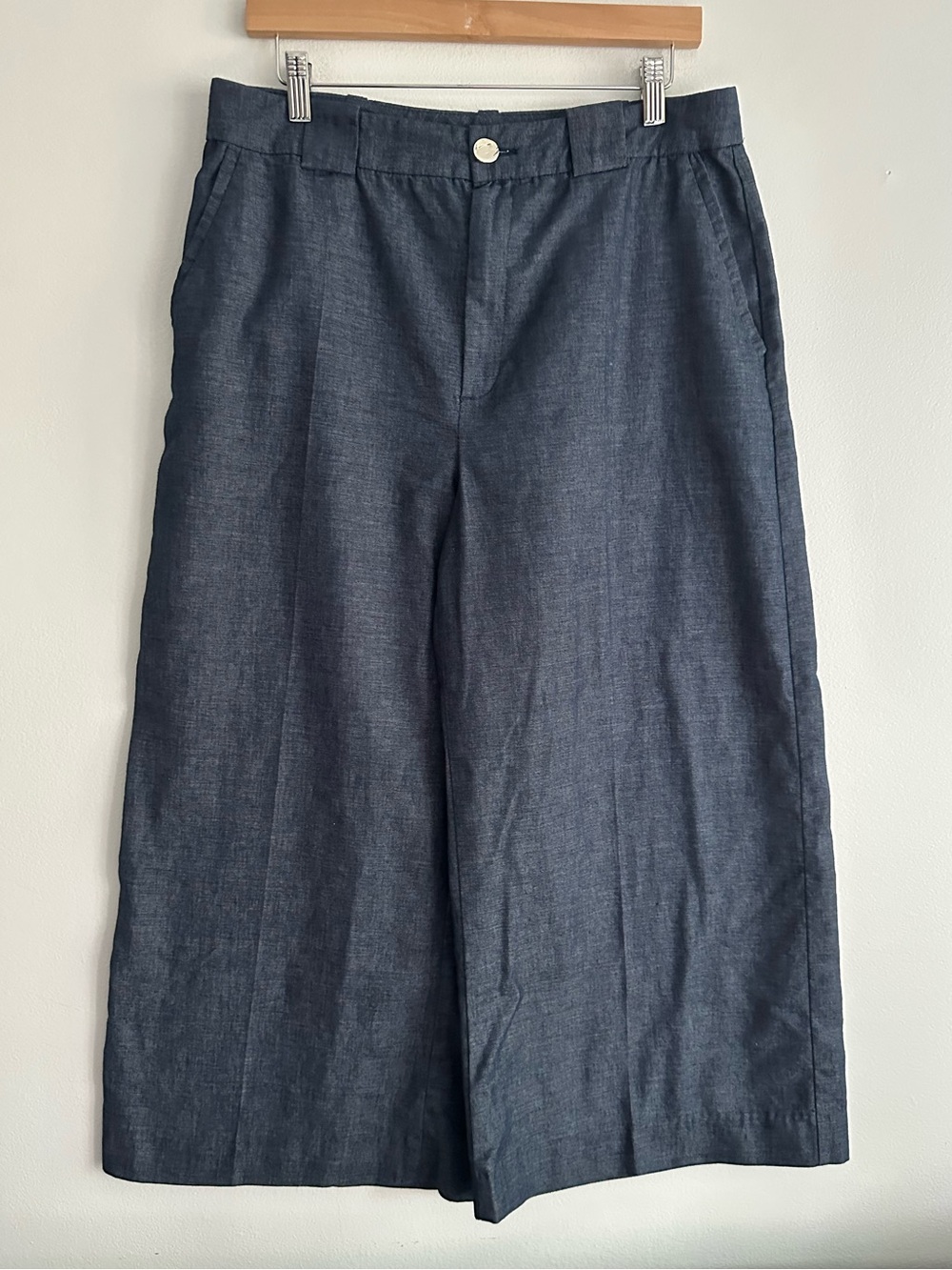 Zara Linen Like Denim Flat-Front Wide-Leg Cropped Lightweight Pants Size XL
